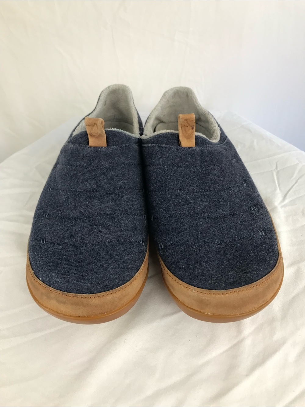 OluKai Men's Mahana‎ Quilted Slippers Trench Blue Soft Cotton Jersey Terry Lined